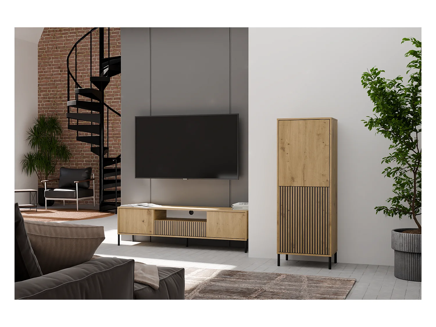 KAMARO - Armoire moderne 3 étagères et 2 portes - 147.5x53.5x40cm - Meuble de rangement - Chêne artisan