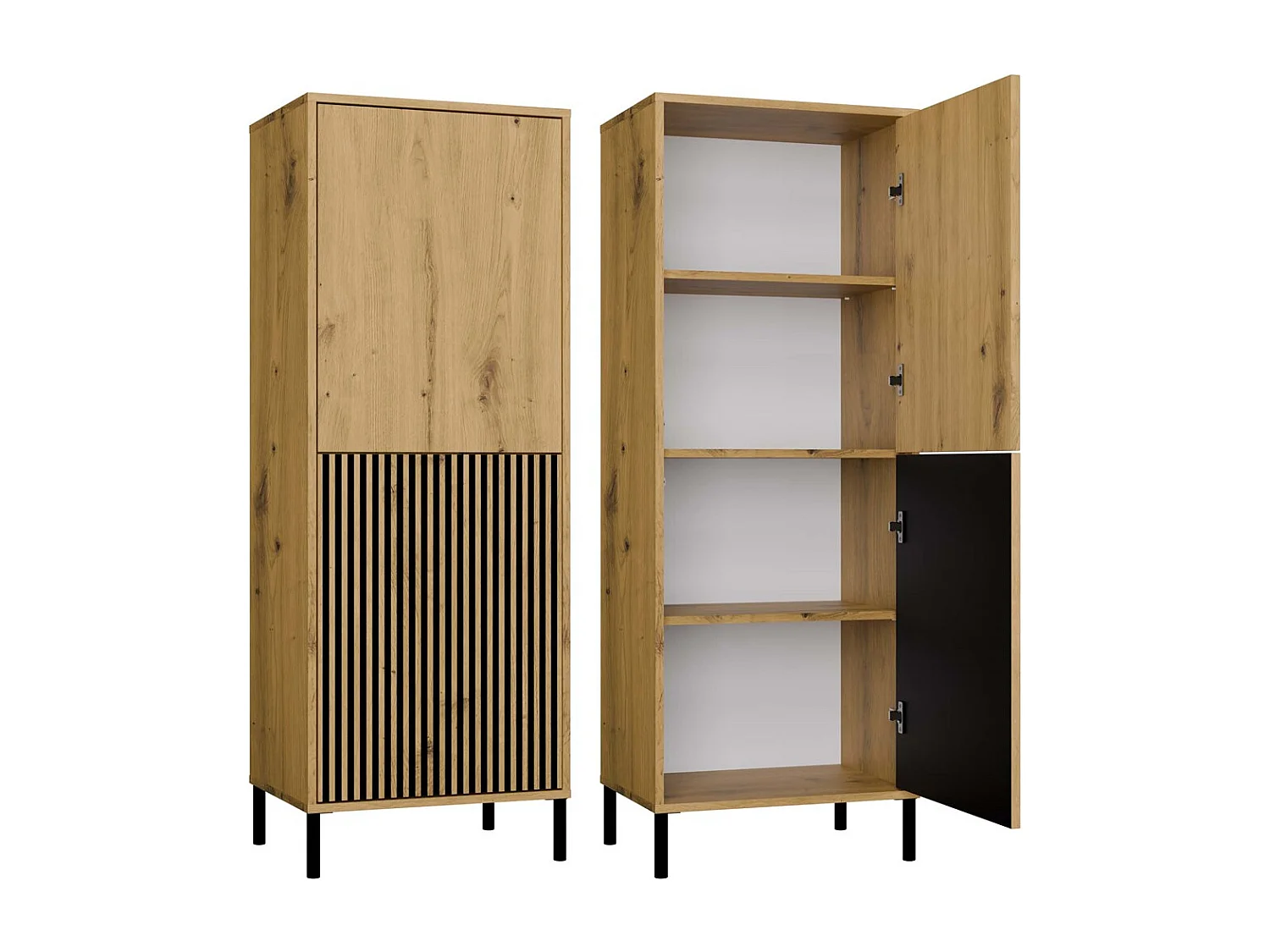 Witryna KAMARO 2DK Slim| Dąb Artisan | 53.5x40x147.5 | Ryflowany Front