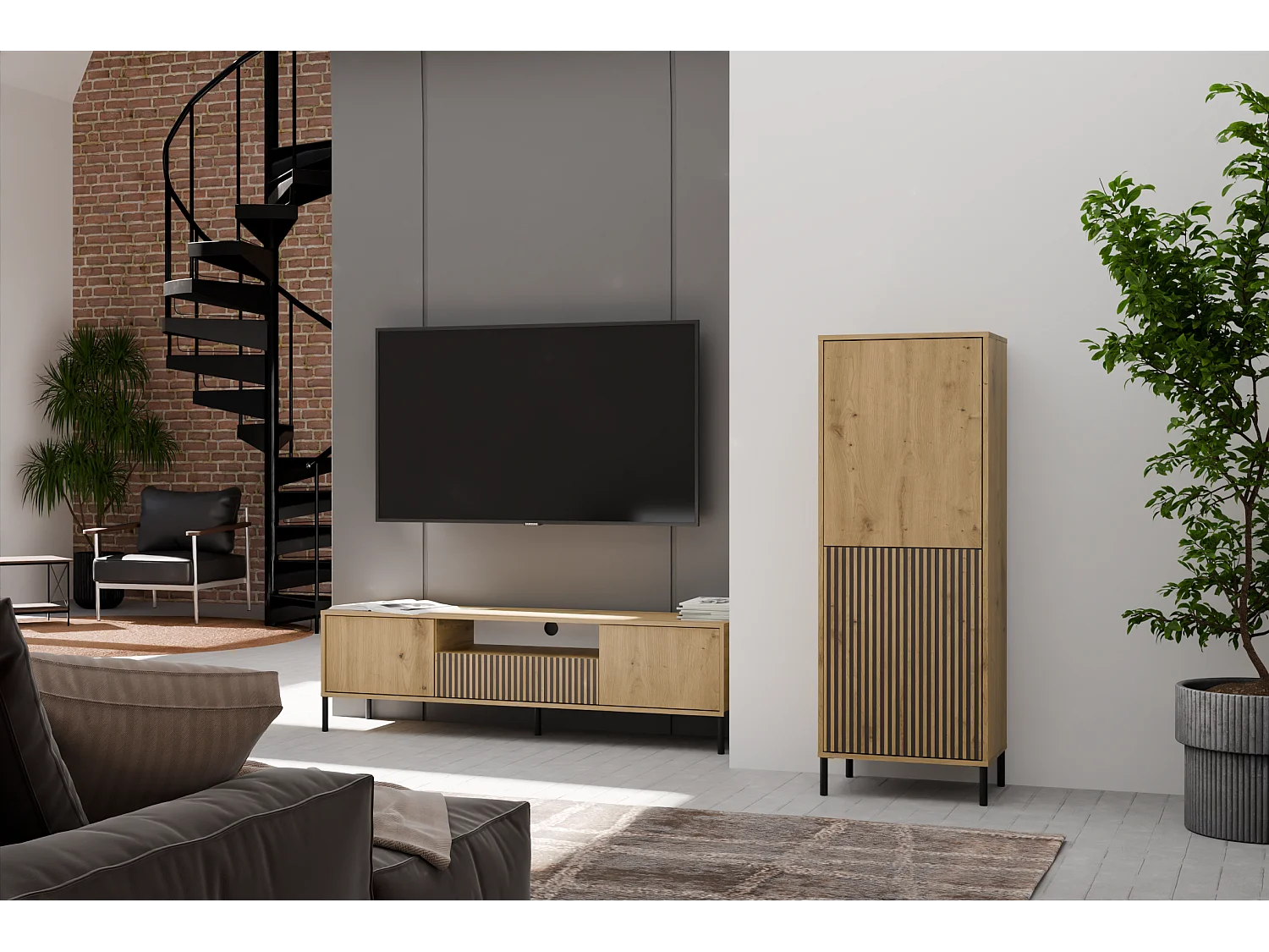 KAMARO - Armoire moderne 3 étagères et 2 portes - 147.5x53.5x40cm - Meuble de rangement - Chêne artisan