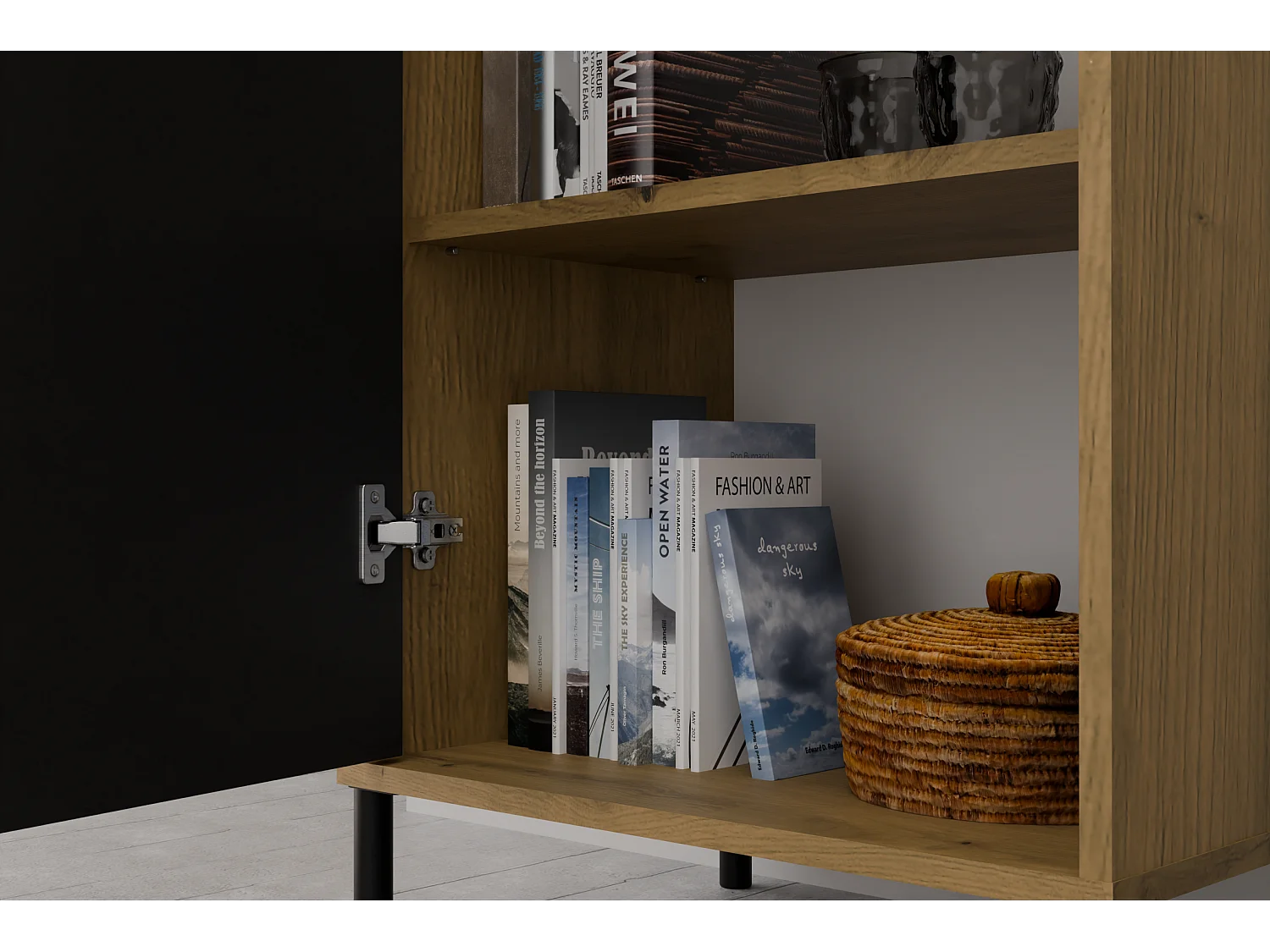 KAMARO - Armoire moderne 3 étagères et 2 portes - 147.5x53.5x40cm - Meuble de rangement - Chêne artisan