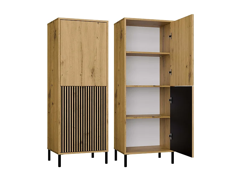 KAMARO - Armoire moderne 3 étagères et 2 portes - 147.5x53.5x40cm - Meuble de rangement - Chêne artisan