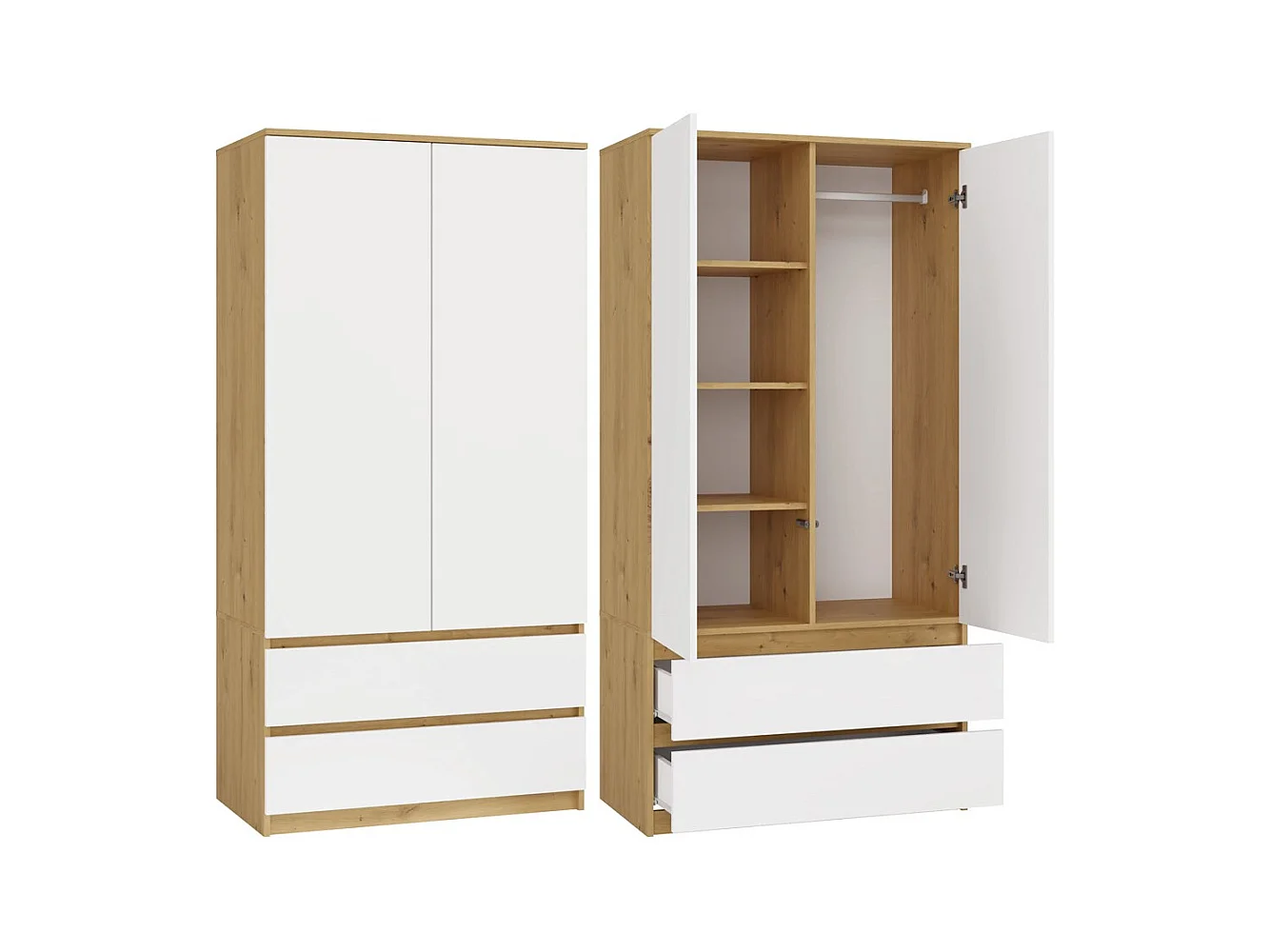 Szafa Malwa SS-90 | 90x50x180 cm | Dąb Artisan/Biały | 2 Drzwi, 2 Szuflady