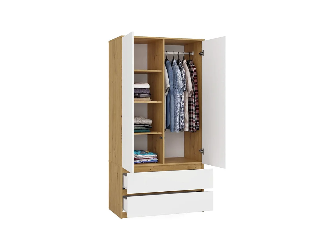 Szafa Malwa SS-90 | 90x50x180 cm | Dąb Artisan/Biały | 2 Drzwi, 2 Szuflady