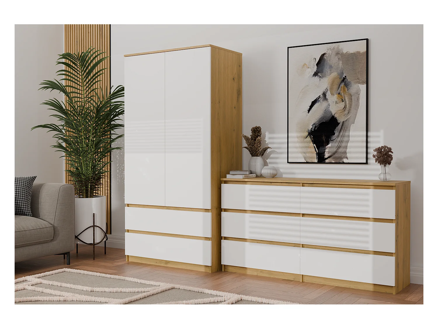 Szafa Malwa SS-90 | 90x50x180 cm | Dąb Artisan/Biały | 2 Drzwi, 2 Szuflady