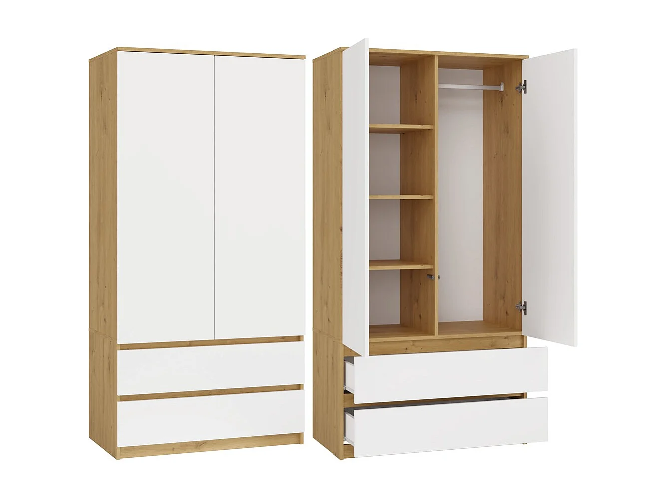 Szafa Malwa SS-90 | 90x50x180 cm | Dąb Artisan/Biały | 2 Drzwi, 2 Szuflady