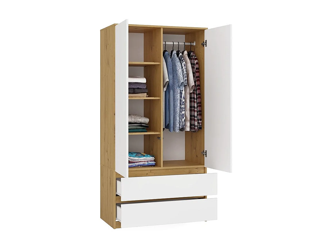 Szafa Malwa SS-90 | 90x50x180 cm | Dąb Artisan/Biały | 2 Drzwi, 2 Szuflady