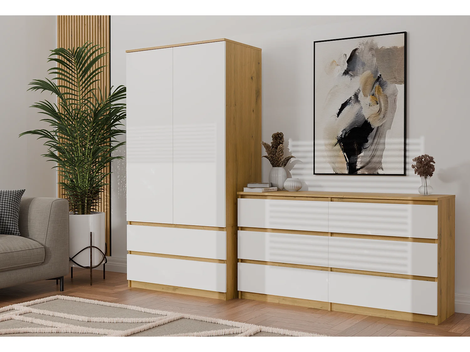 Szafa Malwa SS-90 | 90x50x180 cm | Dąb Artisan/Biały | 2 Drzwi, 2 Szuflady