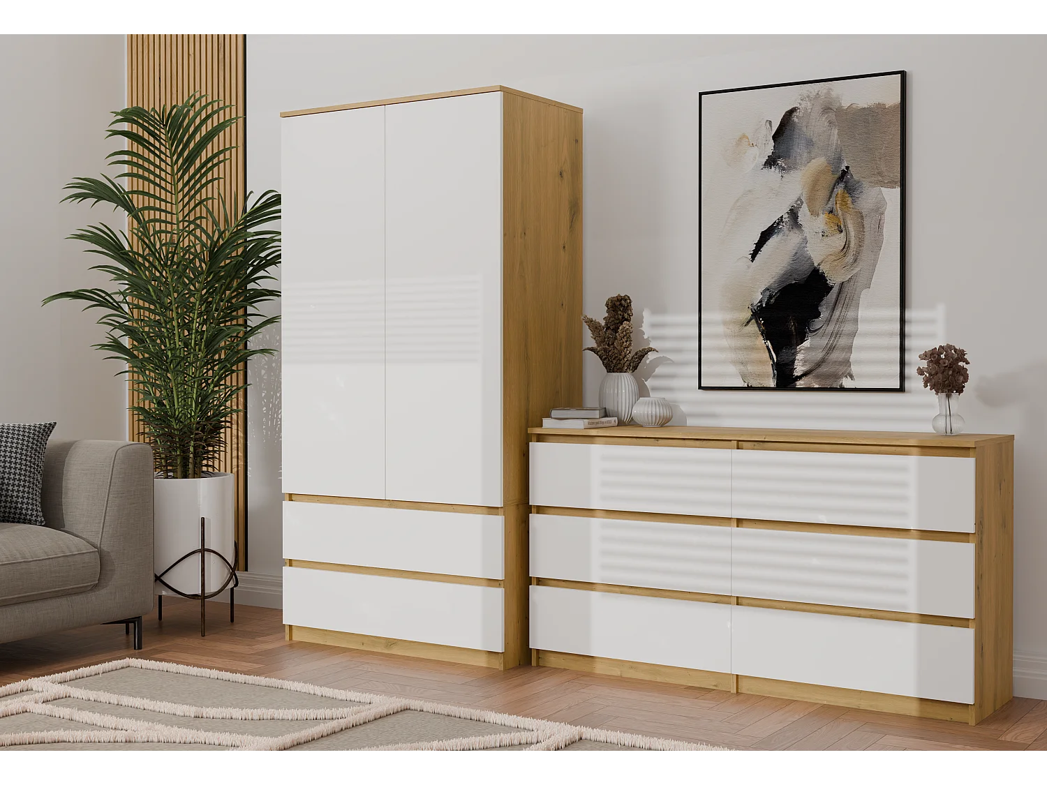 Szafa Malwa SS-90 | 90x50x180 cm | Dąb Artisan/Biały | 2 Drzwi, 2 Szuflady