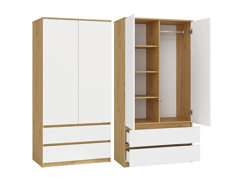 Szafa Malwa SS-90 | 90x50x180 cm | Dąb Artisan/Biały | 2 Drzwi, 2 Szuflady