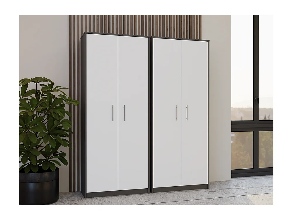 Regał Oliv 2D | Antracyt/ Biel | 74x35x180 cm | Regał Zamykany, 2 Drzwi, 8 Półek