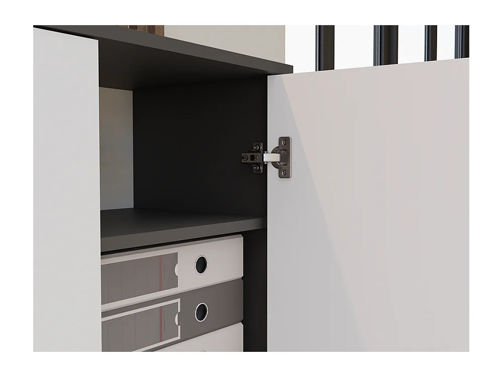 Regał Oliv 2D | Antracyt/ Biel | 74x35x180 cm | Regał Zamykany, 2 Drzwi, 8 Półek