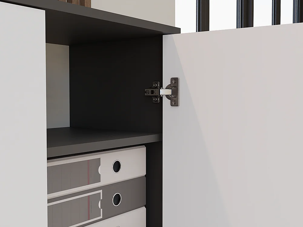 Regał Oliv 2D | Antracyt/ Biel | 74x35x180 cm | Regał Zamykany, 2 Drzwi, 8 Półek