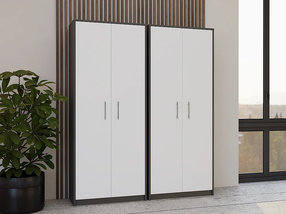 Regał Oliv 2D | Antracyt/ Biel | 74x35x180 cm | Regał Zamykany, 2 Drzwi, 8 Półek