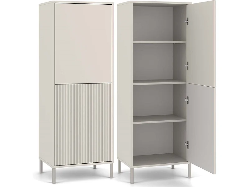 KAMARO - Armoire moderne 3 étagères et 2 portes - 147.5x53.5x40cm - Meuble de rangement - Beige Cachemire