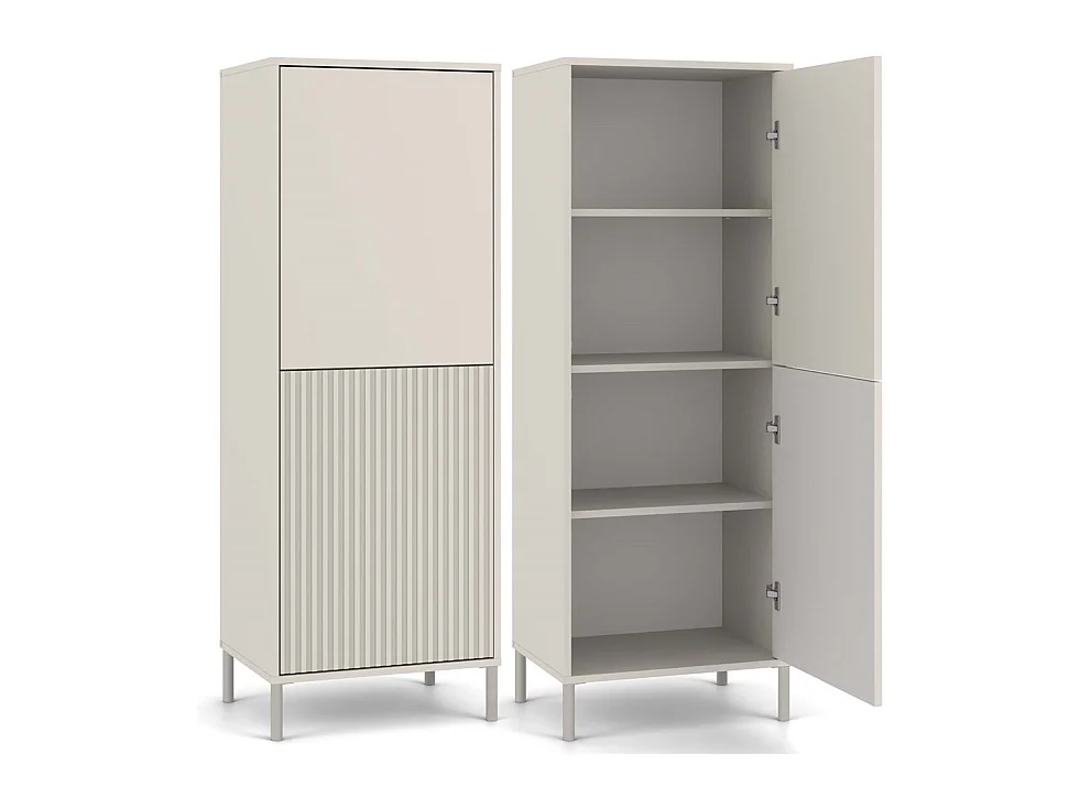 KAMARO - Armoire moderne 3 étagères et 2 portes - 147.5x53.5x40cm - Meuble de rangement - Beige Cachemire