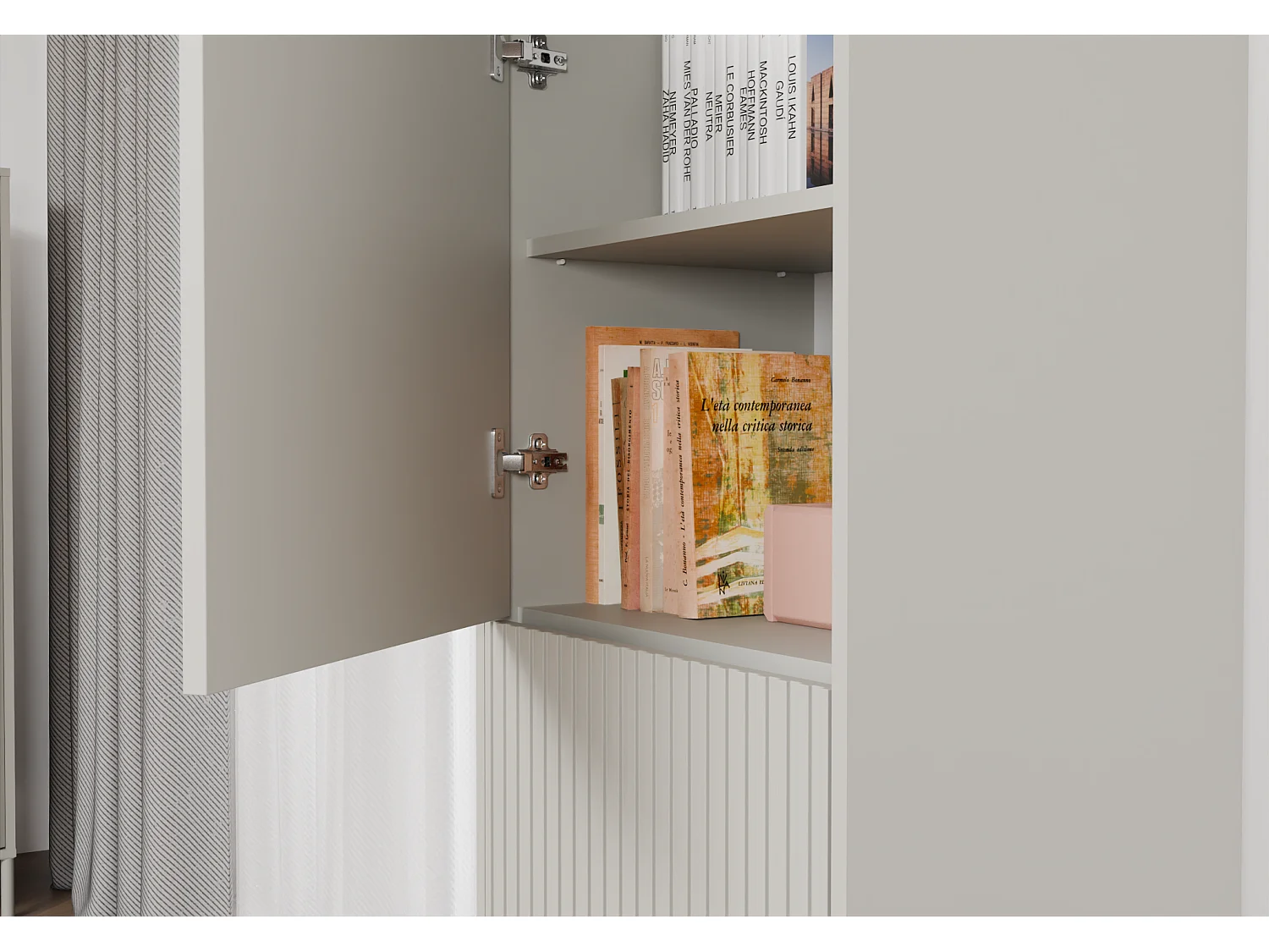 KAMARO - Armoire moderne 3 étagères et 2 portes - 147.5x53.5x40cm - Meuble de rangement - Beige Cachemire