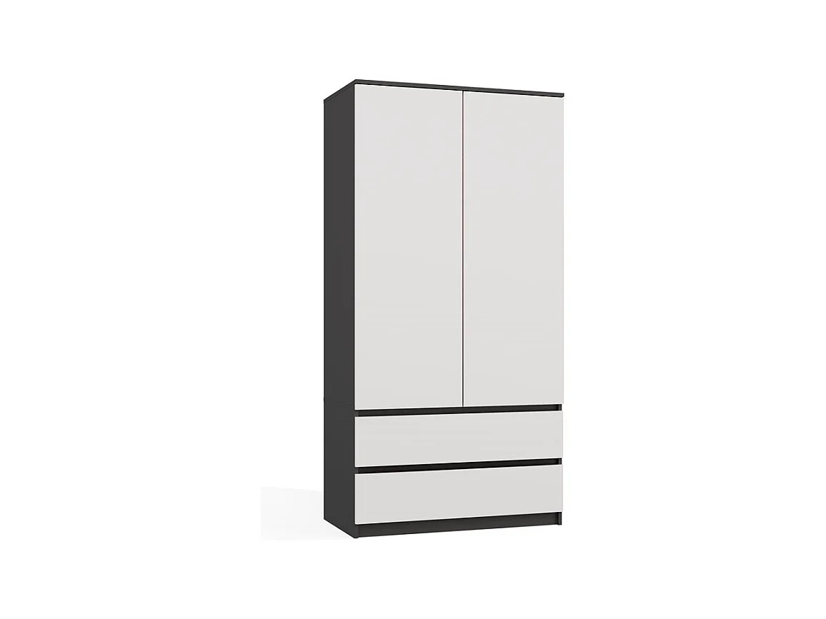 TURIN - Armoire de chambre - Penderie multifonctions - 2 portes + 2 tiroirs - Dressing - Anthracite et Blanc