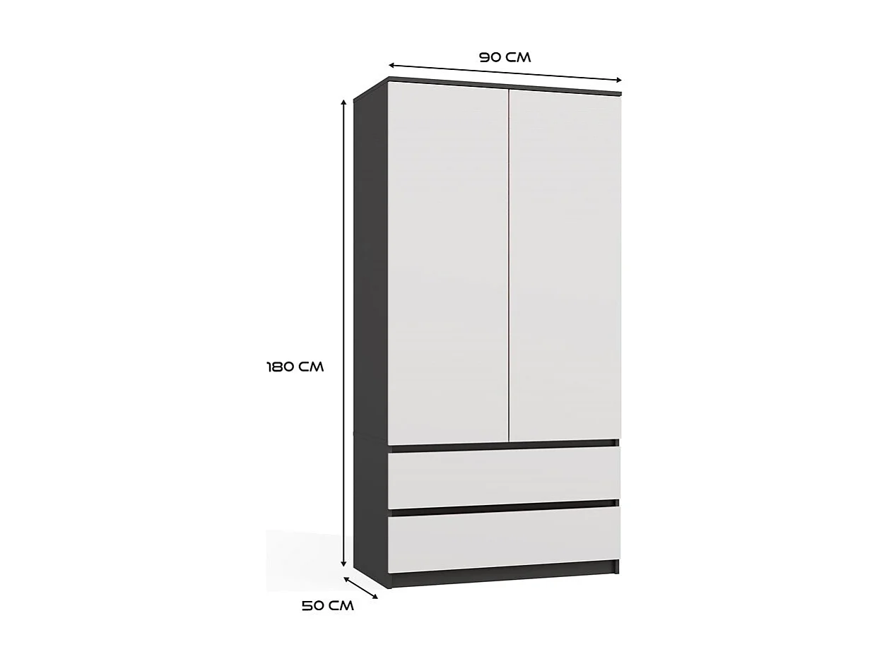 Szafa Malwa SS-90 | Antracyt/Biel | 90x50x180 cm | Nowoczesna Szafa Dwudrzwiowa