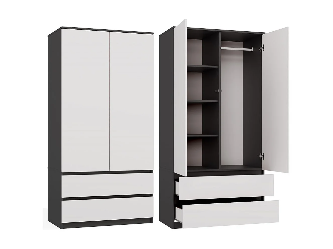 Szafa Malwa SS-90 | Antracyt/Biel | 90x50x180 cm | Nowoczesna Szafa Dwudrzwiowa