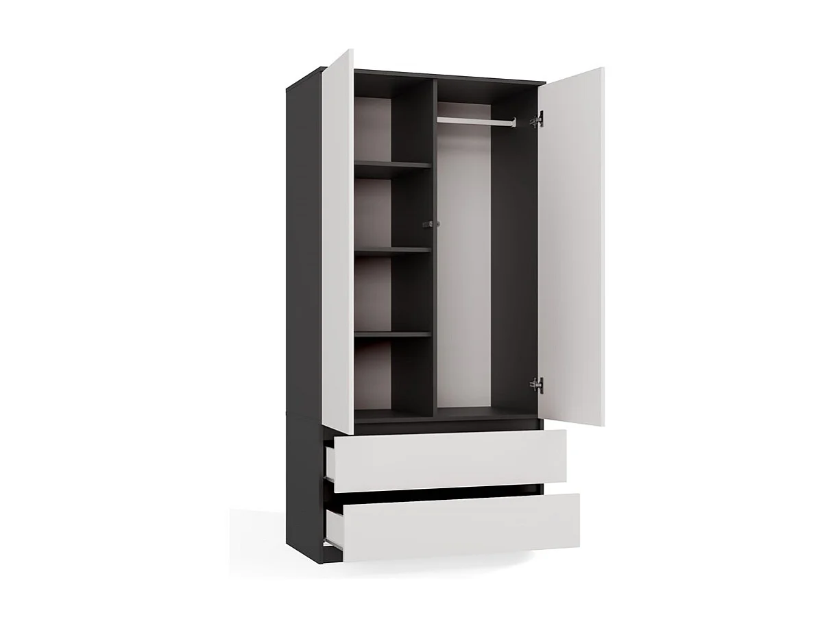 Szafa Malwa SS-90 | Antracyt/Biel | 90x50x180 cm | Nowoczesna Szafa Dwudrzwiowa