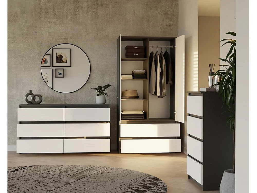 Szafa Malwa SS-90 | Antracyt/Biel | 90x50x180 cm | Nowoczesna Szafa Dwudrzwiowa
