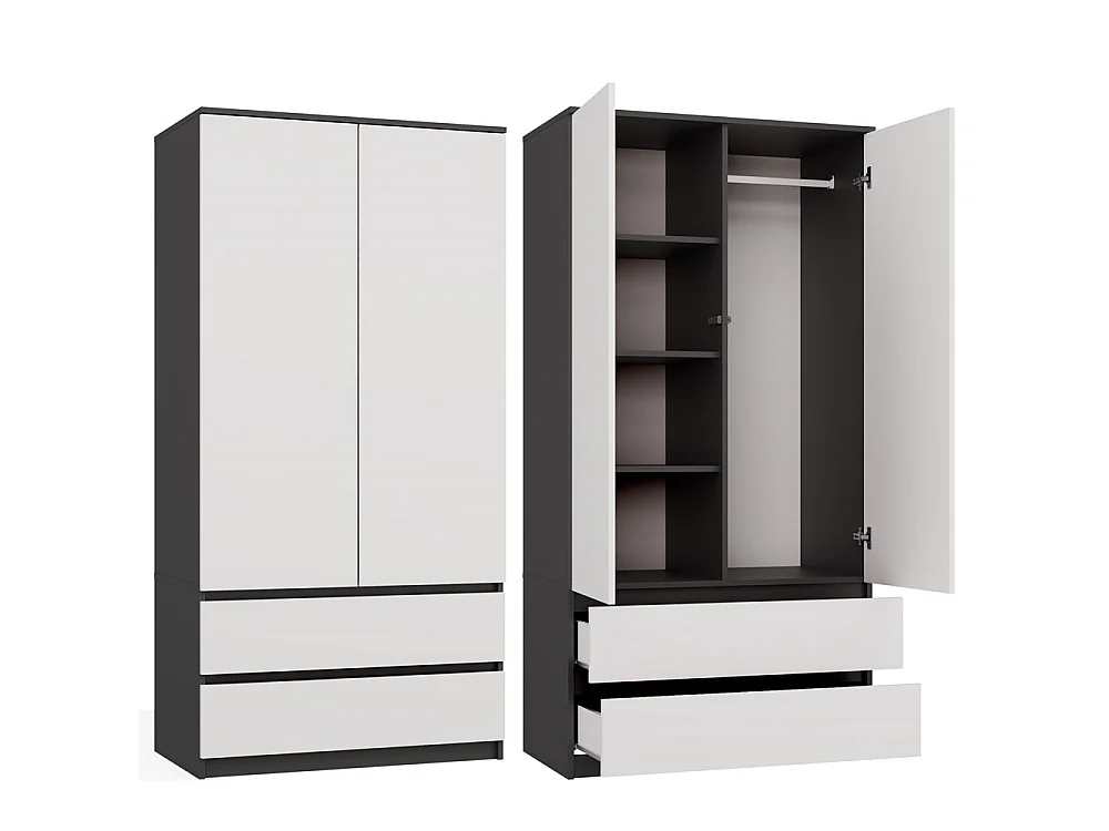 Szafa Malwa SS-90 | Antracyt/Biel | 90x50x180 cm | Nowoczesna Szafa Dwudrzwiowa