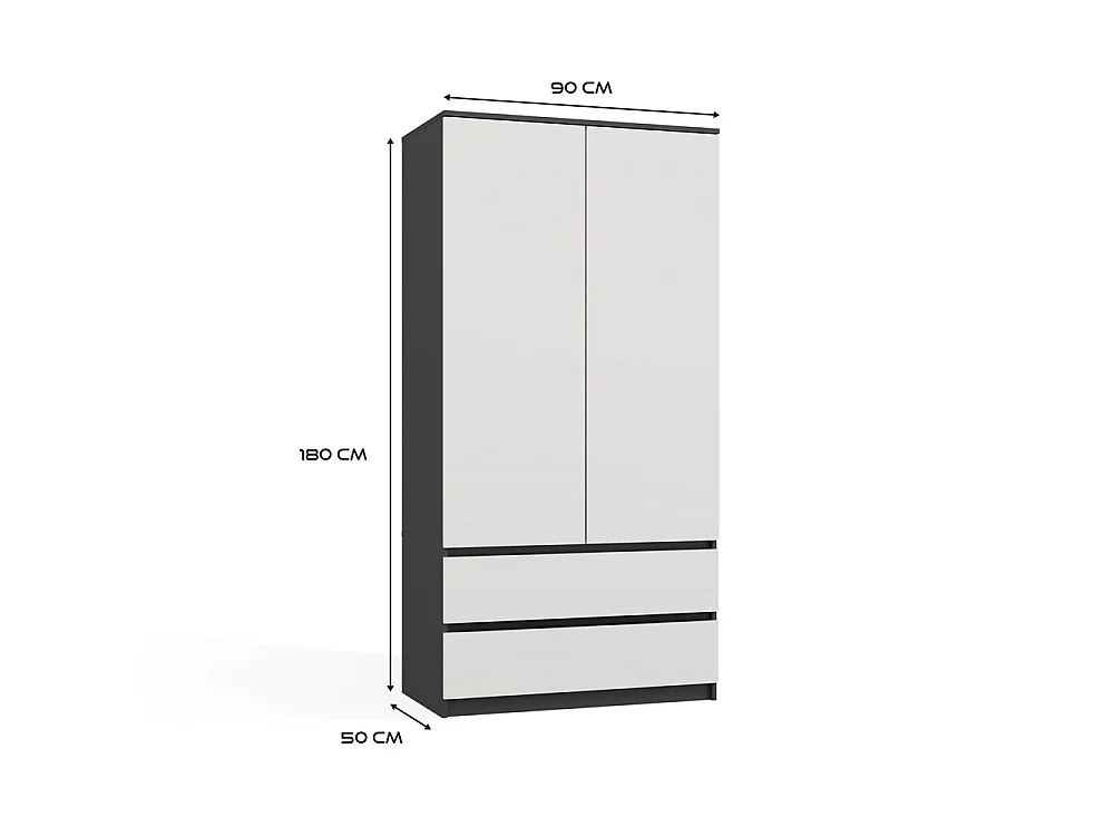 Szafa Malwa SS-90 | Antracyt/Biel | 90x50x180 cm | Nowoczesna Szafa Dwudrzwiowa