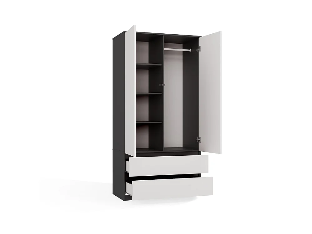 Szafa Malwa SS-90 | Antracyt/Biel | 90x50x180 cm | Nowoczesna Szafa Dwudrzwiowa