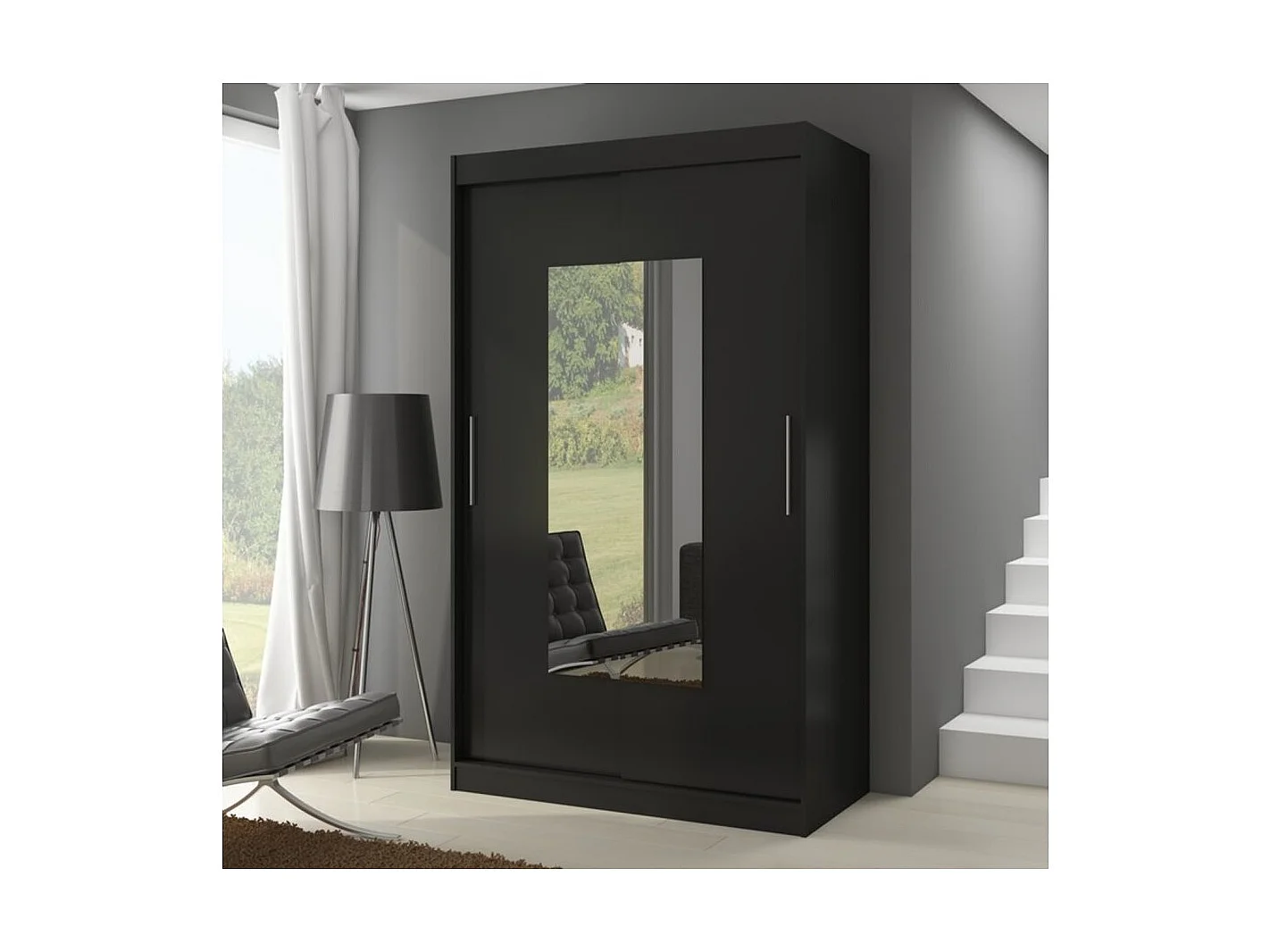 Armoire Rodrigo (150cm)/portes coulissantes/miroir/Noir