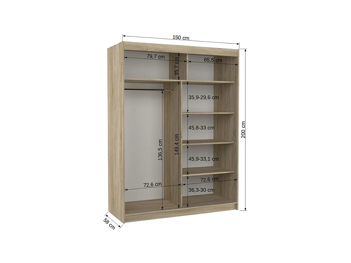 Armoire Rodrigo (150cm)/portes coulissantes/miroir/Noir