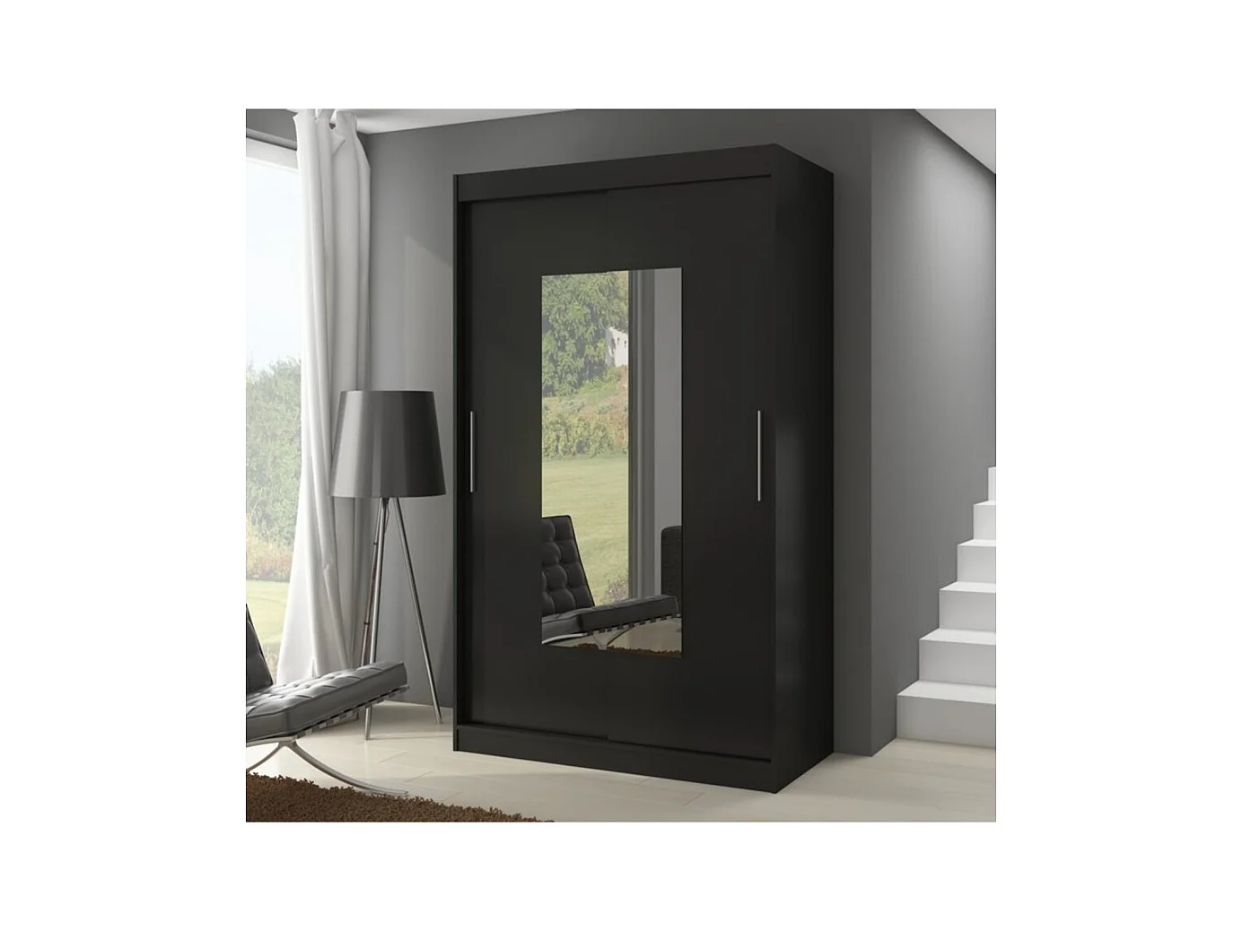 Armoire Rodrigo (150cm)/portes coulissantes/miroir/Noir