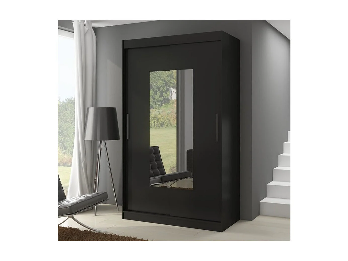 Armoire Rodrigo (150cm)/portes coulissantes/miroir/Noir