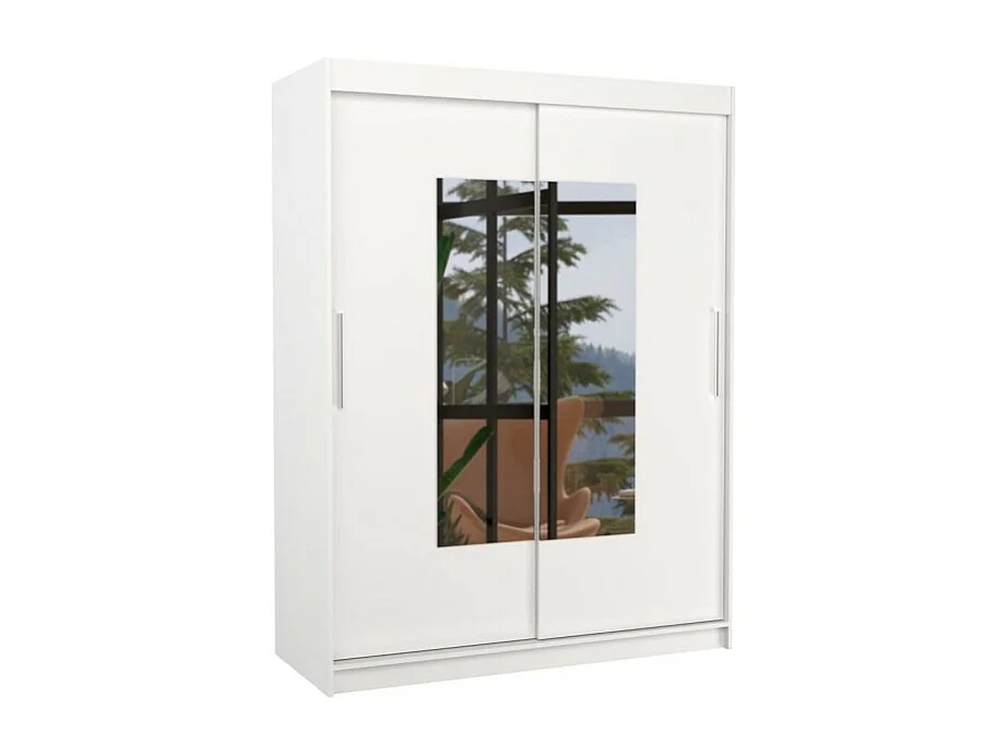 Armoire Rodrigo (150cm)/portes coulissantes/miroir/Blanc