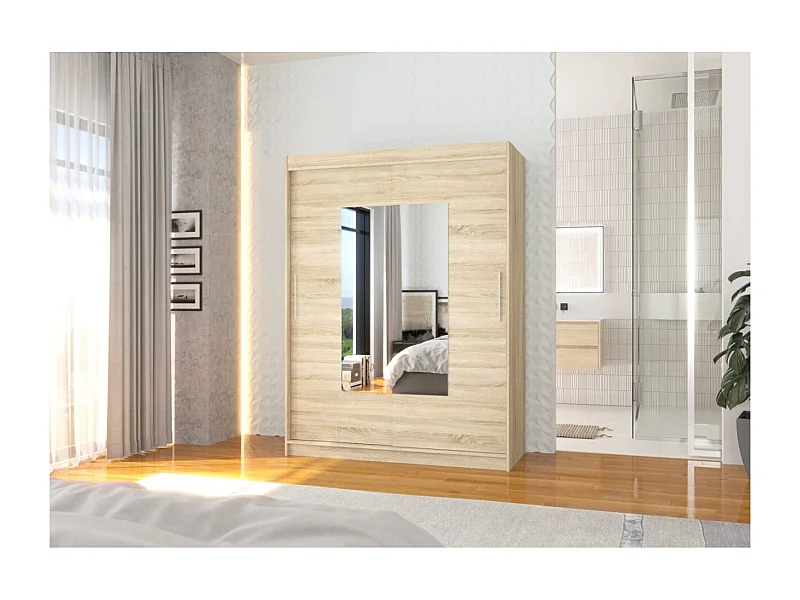 Armoire Rodrigo (150cm)/portes coulissantes/miroir/Sonoma