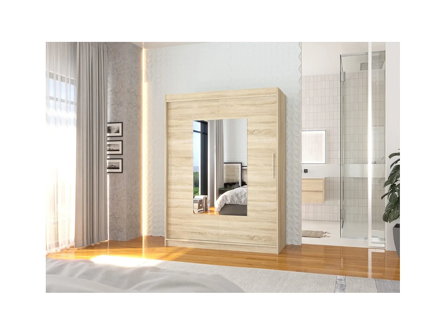 Armoire Rodrigo (150cm)/portes coulissantes/miroir/Sonoma