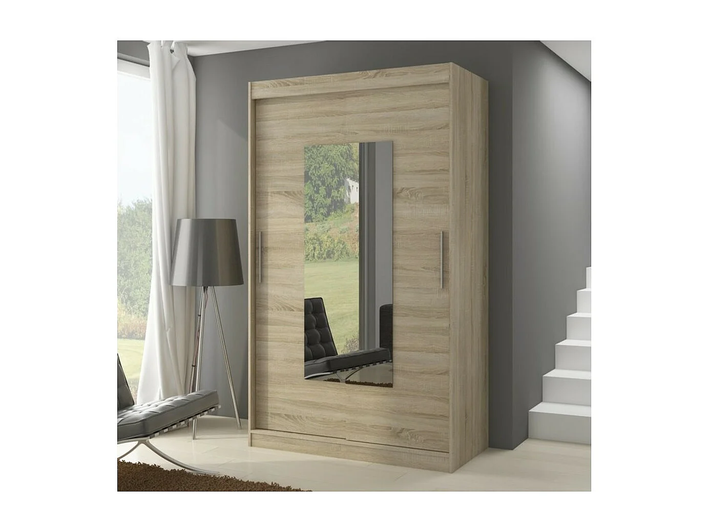 Armoire Rodrigo (150cm)/portes coulissantes/miroir/Sonoma