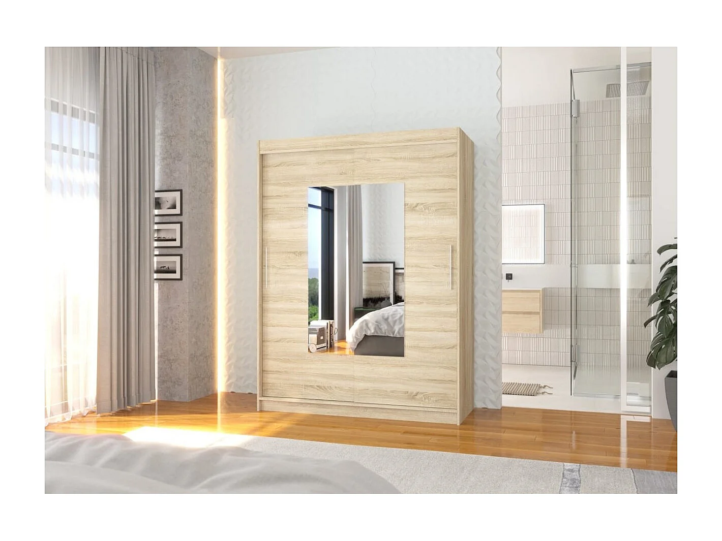Armoire Rodrigo (150cm)/portes coulissantes/miroir/Sonoma