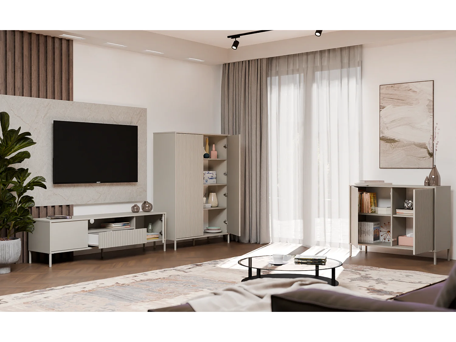 Witryna KAMARO 2DD  Slim| Kaszmir | 103.5x40x147.5 | Nowoczesna Szafka