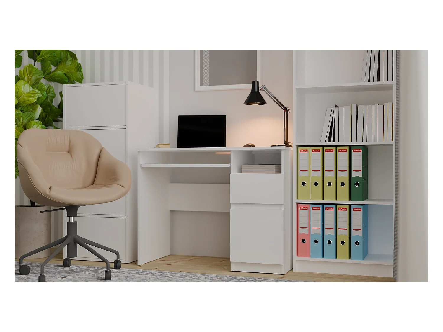 Biurko PORTO Prawe |  Białe | Komputerowe z Szufladą | 98,5x51x75,5 cm | Nowoczesne