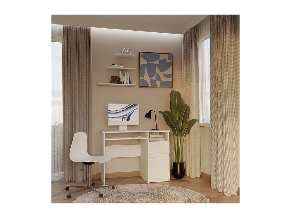 Biurko PORTO Prawe |  Białe | Komputerowe z Szufladą | 98,5x51x75,5 cm | Nowoczesne