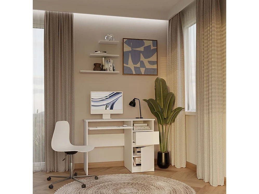 Biurko PORTO Prawe |  Białe | Komputerowe z Szufladą | 98,5x51x75,5 cm | Nowoczesne