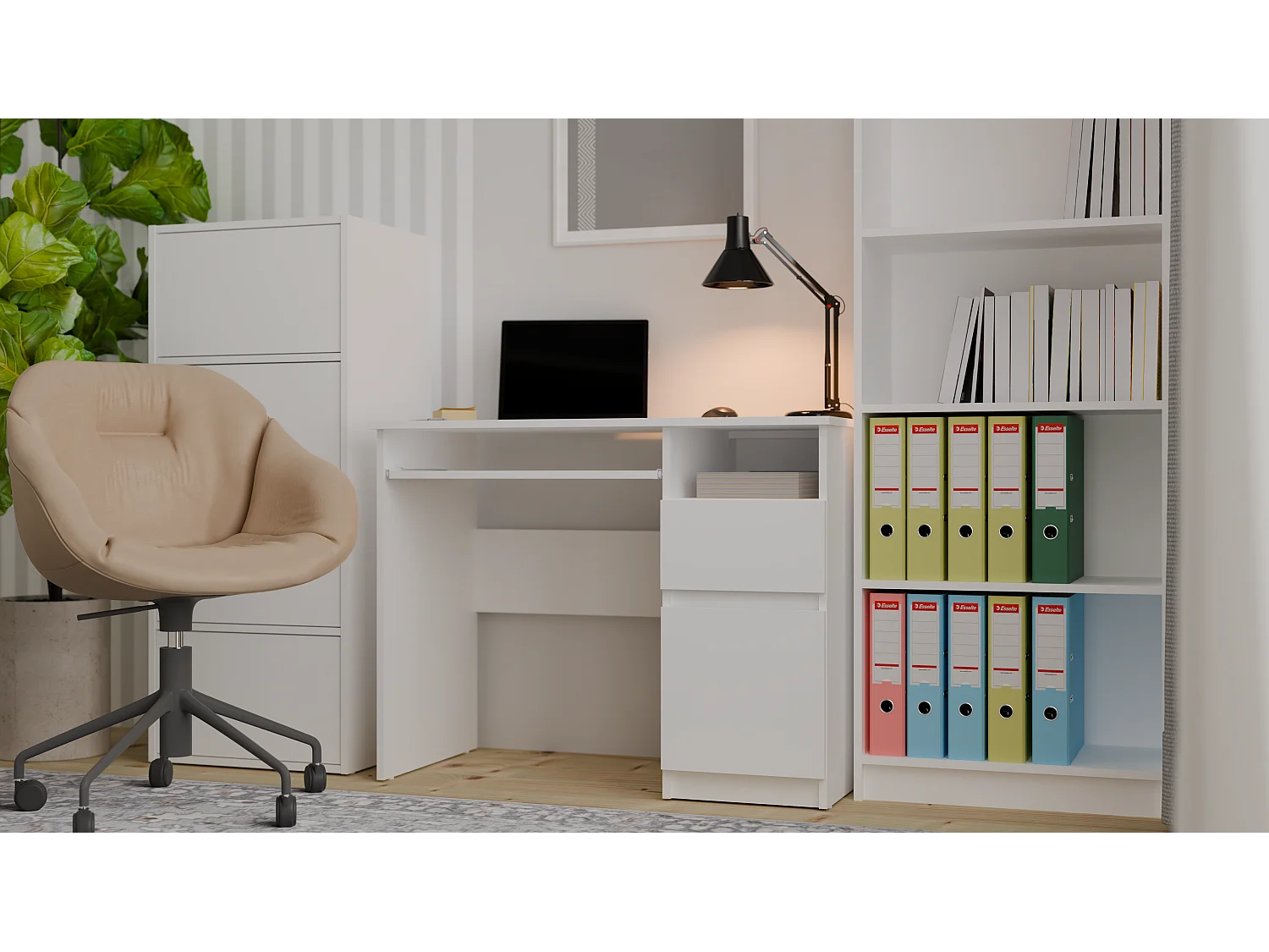 Biurko PORTO Prawe |  Białe | Komputerowe z Szufladą | 98,5x51x75,5 cm | Nowoczesne