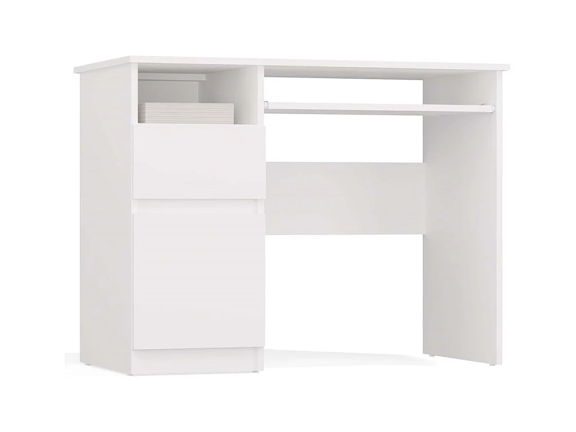 Biurko PORTO Lewe | Białe | Komputerowe z Szufladą | 98,5x51x75,5 cm | Nowoczesne