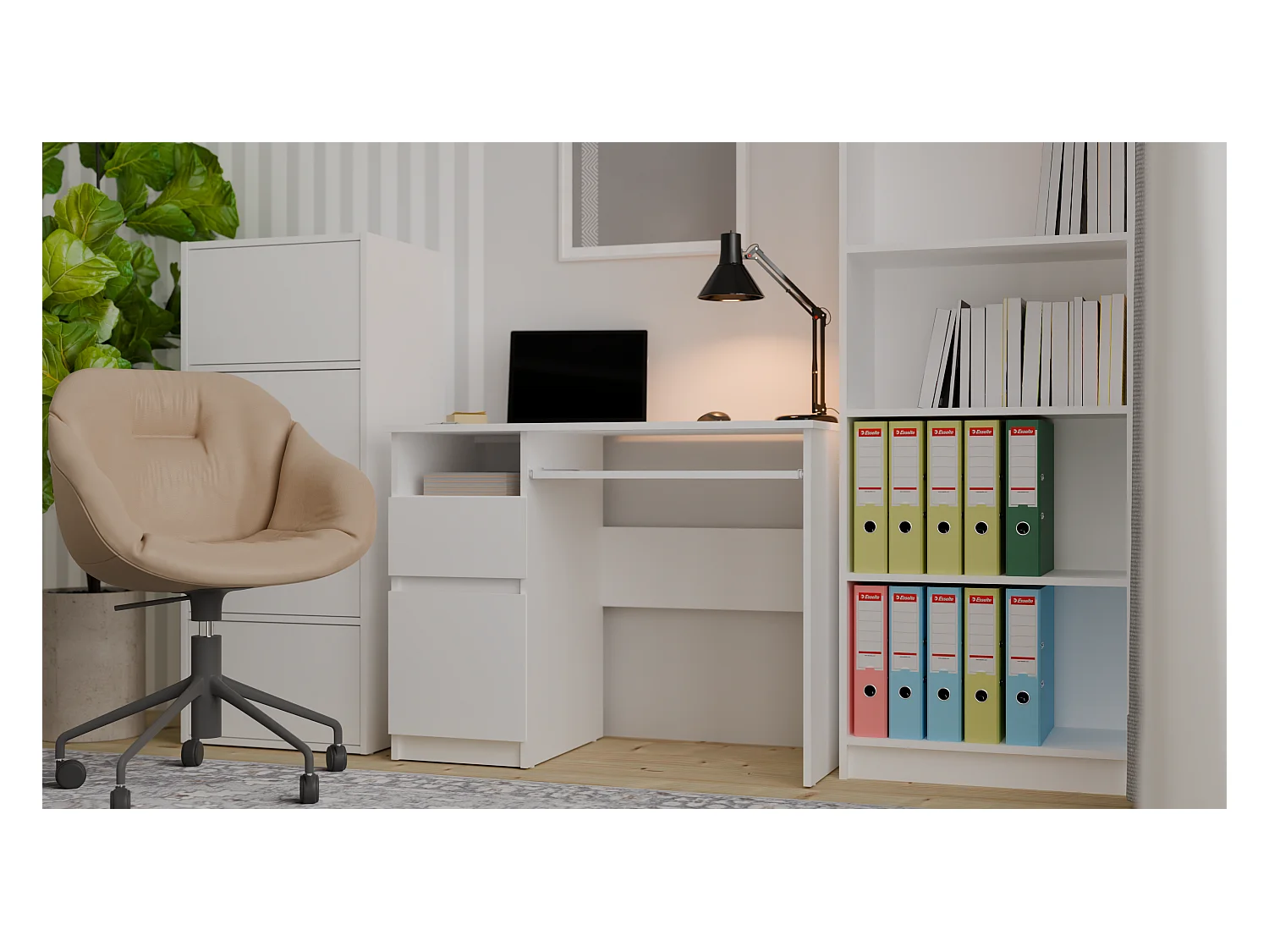 Biurko PORTO Lewe | Białe | Komputerowe z Szufladą | 98,5x51x75,5 cm | Nowoczesne