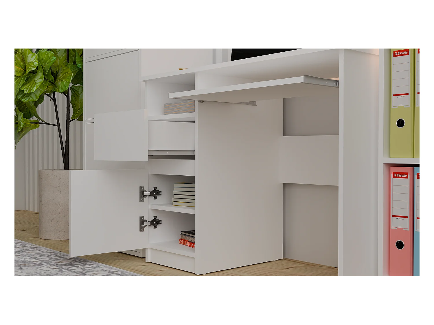 Biurko PORTO Lewe | Białe | Komputerowe z Szufladą | 98,5x51x75,5 cm | Nowoczesne