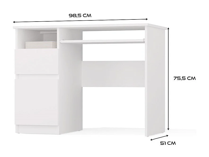 Biurko PORTO Lewe | Białe | Komputerowe z Szufladą | 98,5x51x75,5 cm | Nowoczesne