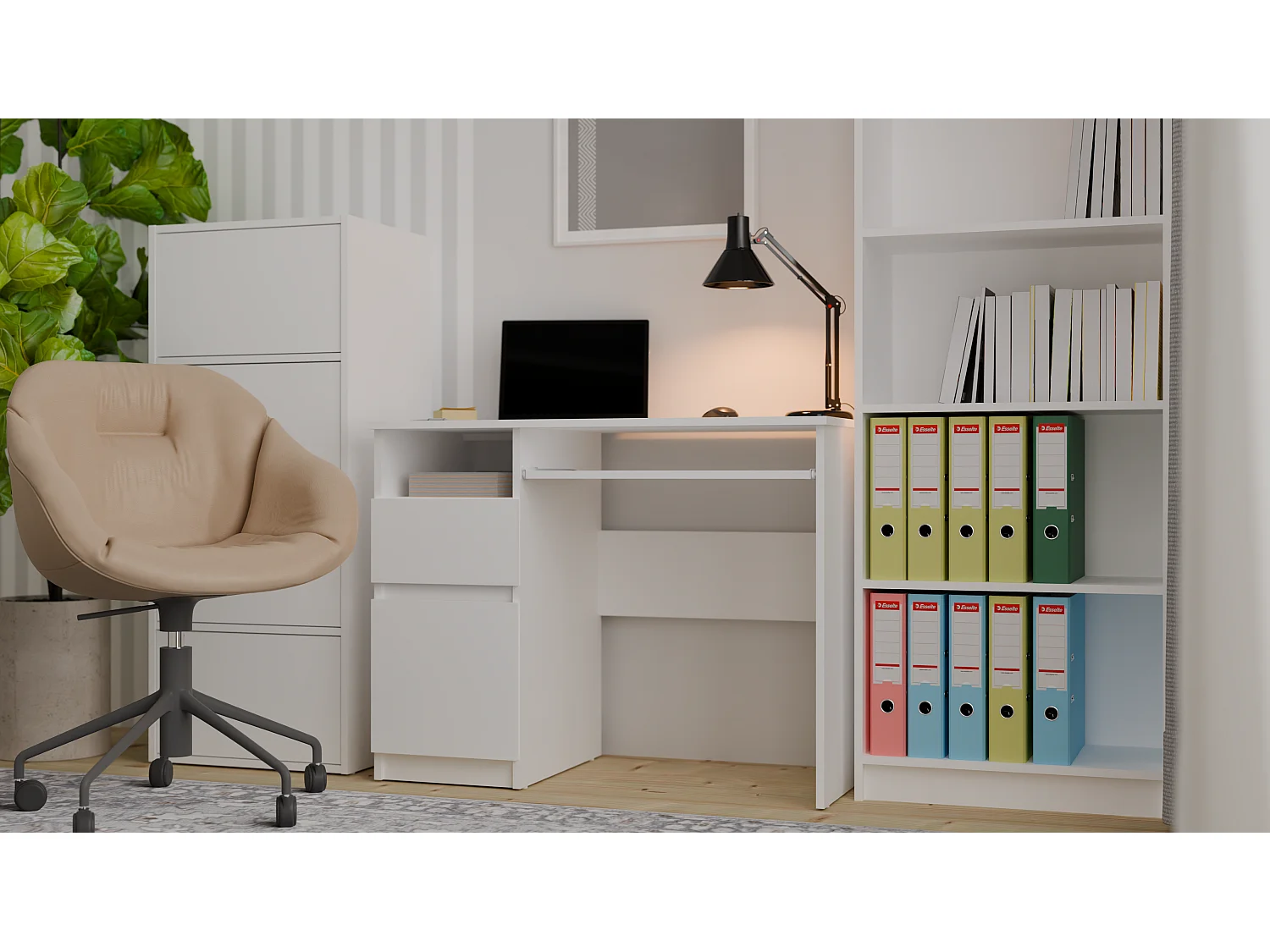 Biurko PORTO Lewe | Białe | Komputerowe z Szufladą | 98,5x51x75,5 cm | Nowoczesne