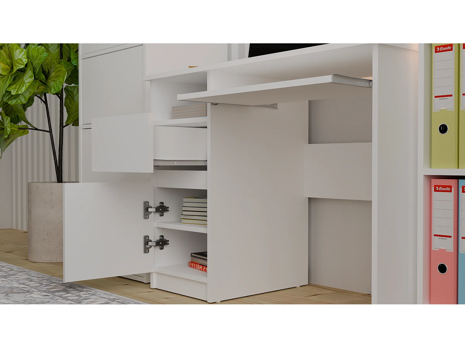 Biurko PORTO Lewe | Białe | Komputerowe z Szufladą | 98,5x51x75,5 cm | Nowoczesne