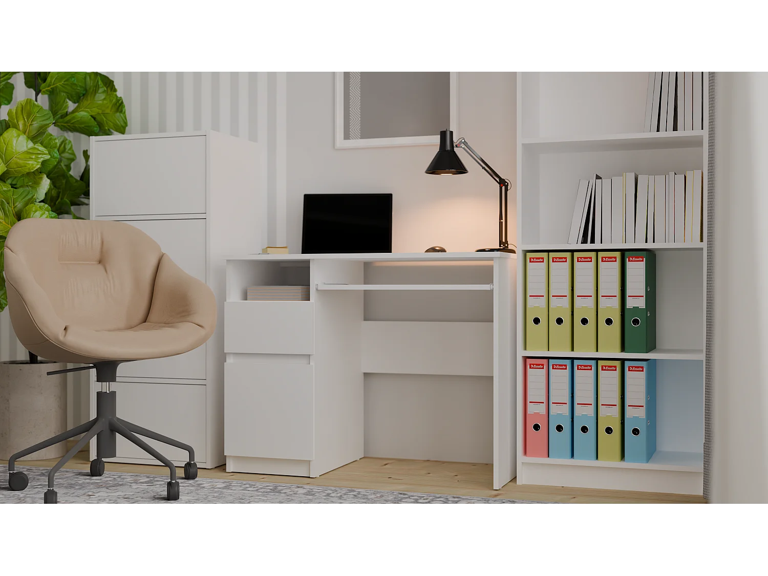 Biurko PORTO Lewe | Białe | Komputerowe z Szufladą | 98,5x51x75,5 cm | Nowoczesne