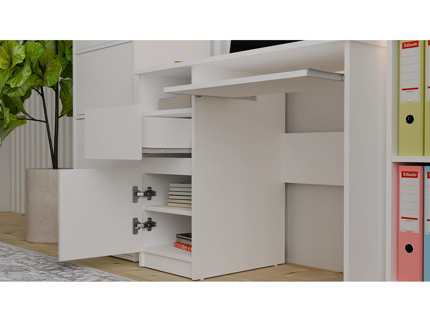 Biurko PORTO Lewe | Białe | Komputerowe z Szufladą | 98,5x51x75,5 cm | Nowoczesne